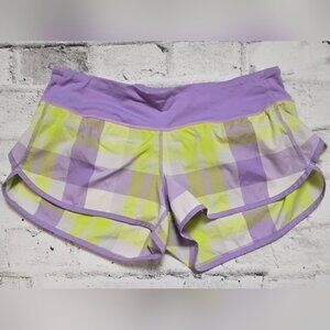 Lululemon Run Speed Shorts Plaid Purple Lime Size 6 2.5 Inch Inseam